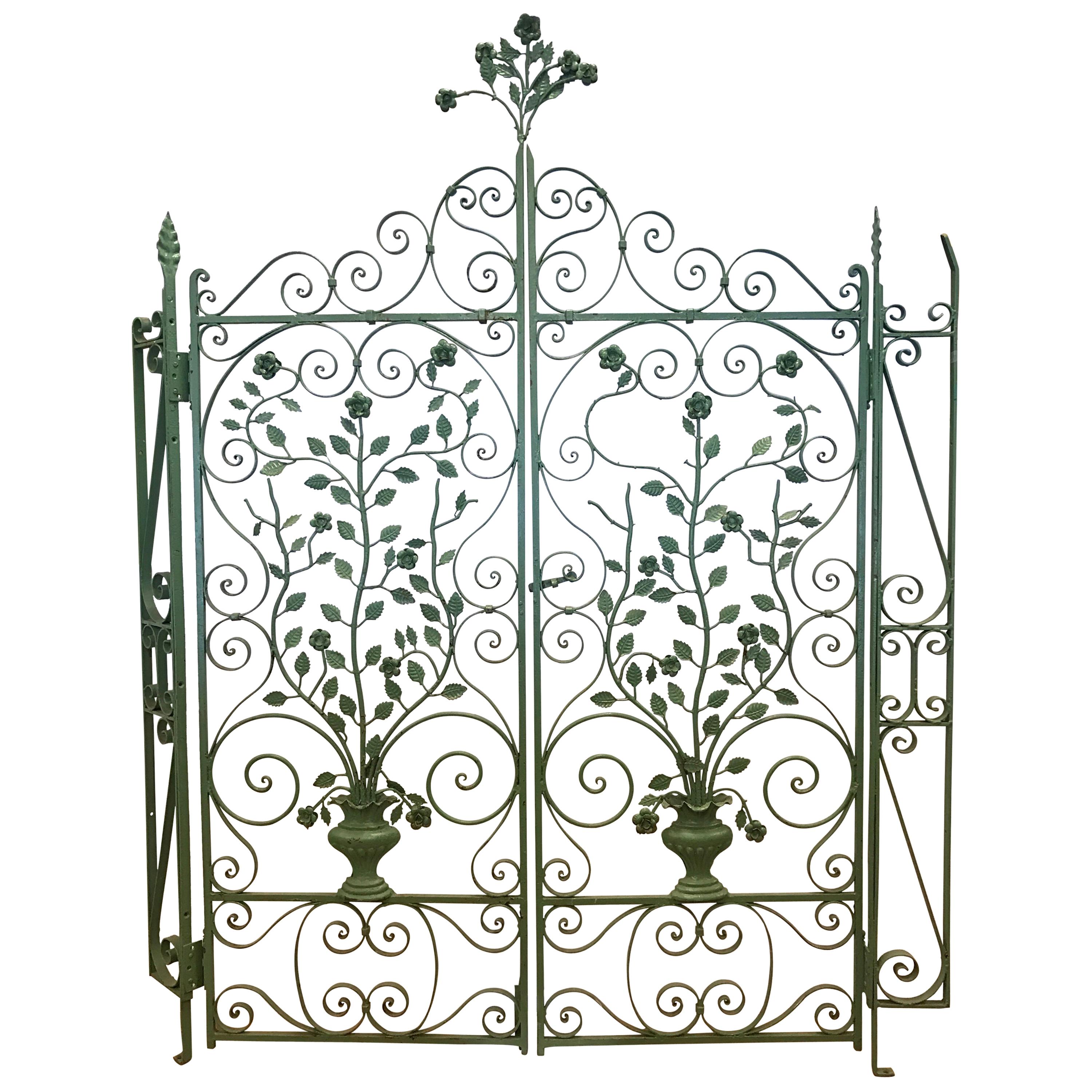 Pair of French Architectural Painted Wrought Iron Gates Sculptures Panels