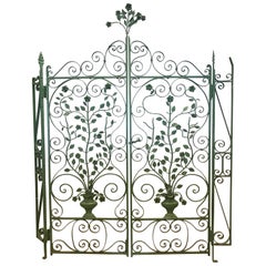 Pair of French Architectural Painted Wrought Iron Gates Sculptures Panels