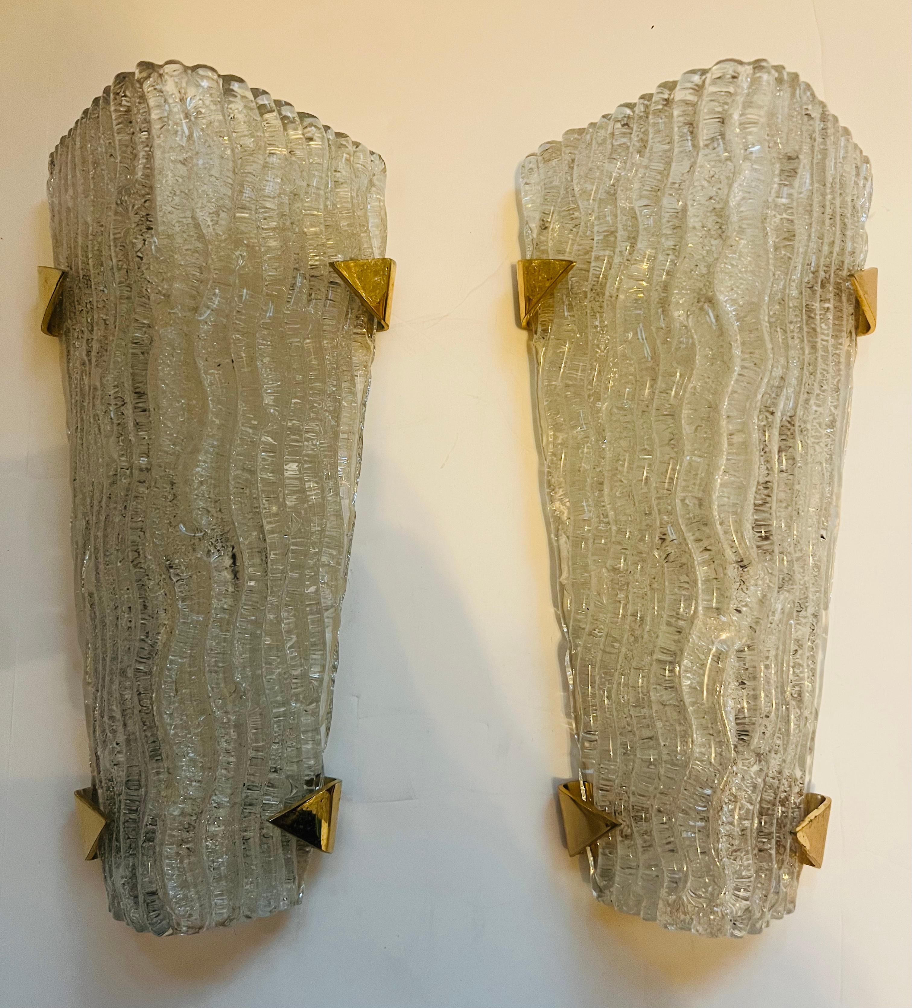 Mid-20th Century Pair of French Arlus 1960s Murano Glass Wall Lamps For Sale