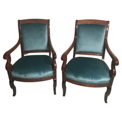 Antique Pair of French Armchairs, 1830, Walnut