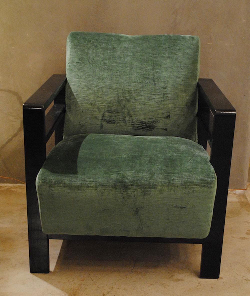 Pair of French armchairs belonging to the rationalist current 1940s totally restored in double colors velvet.