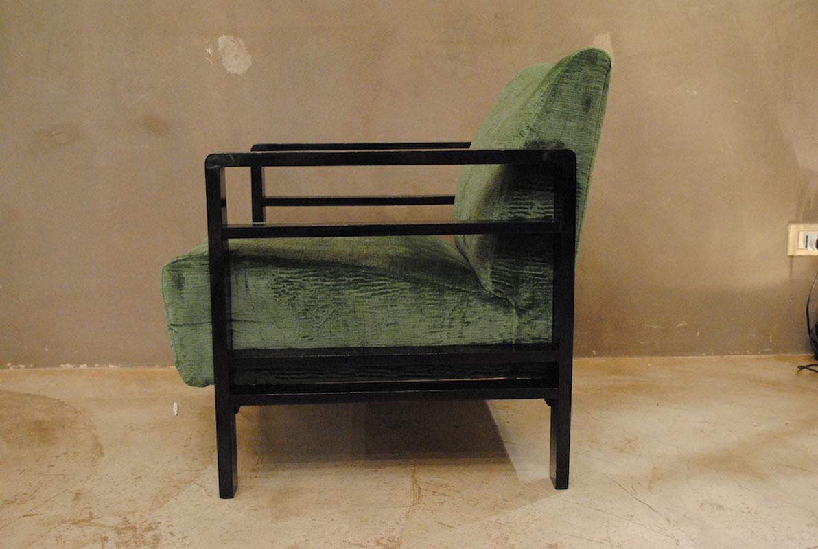 Velvet Pair of French Armchairs Belonging to the Rationalist Current, 1940s