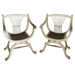 Coppia di poltrone francesi Fauteuil White Carved Back 1800s 1900s Antique Empire