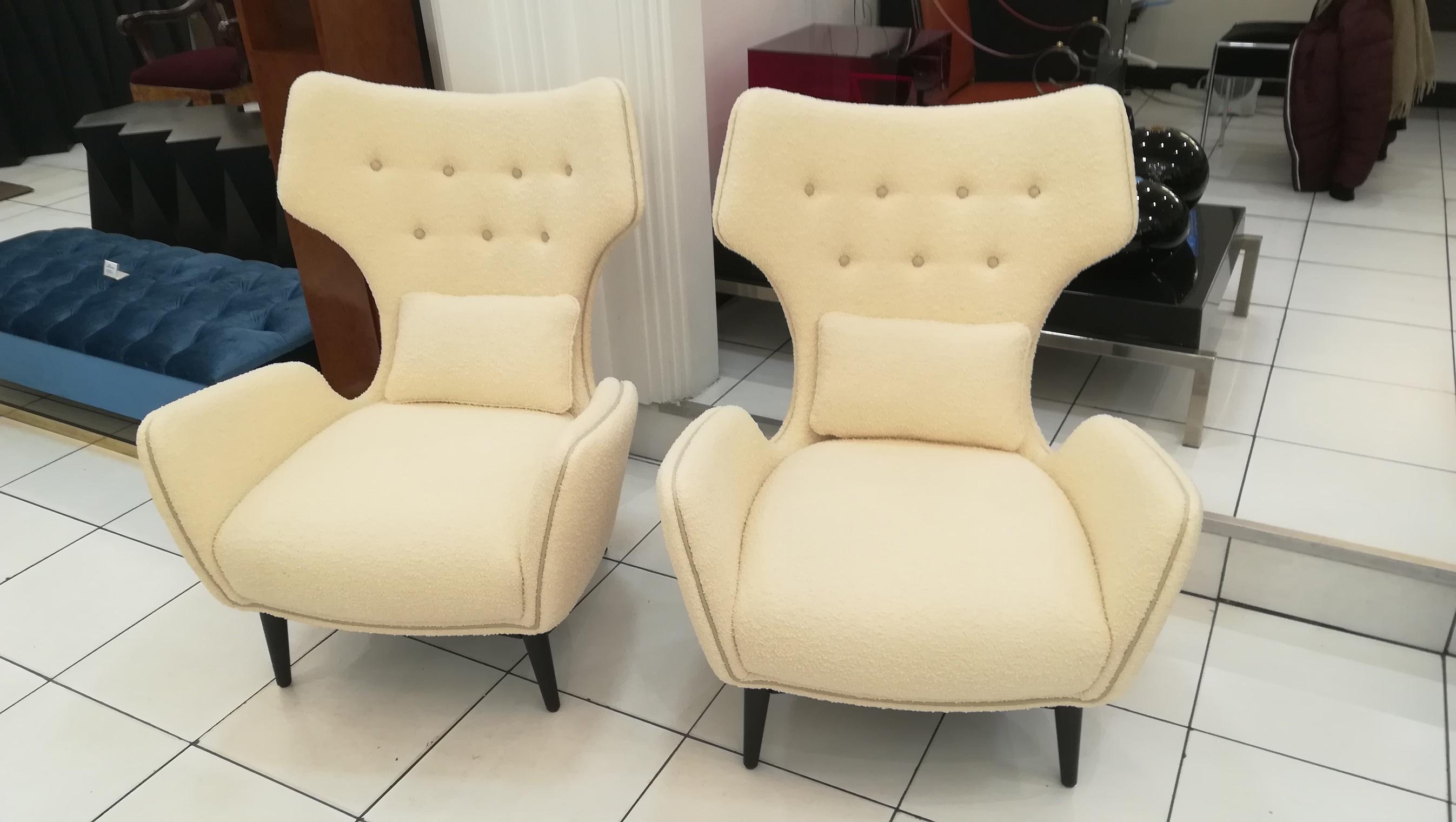 Pair of French Armchairs in Bouclette Fabric 6