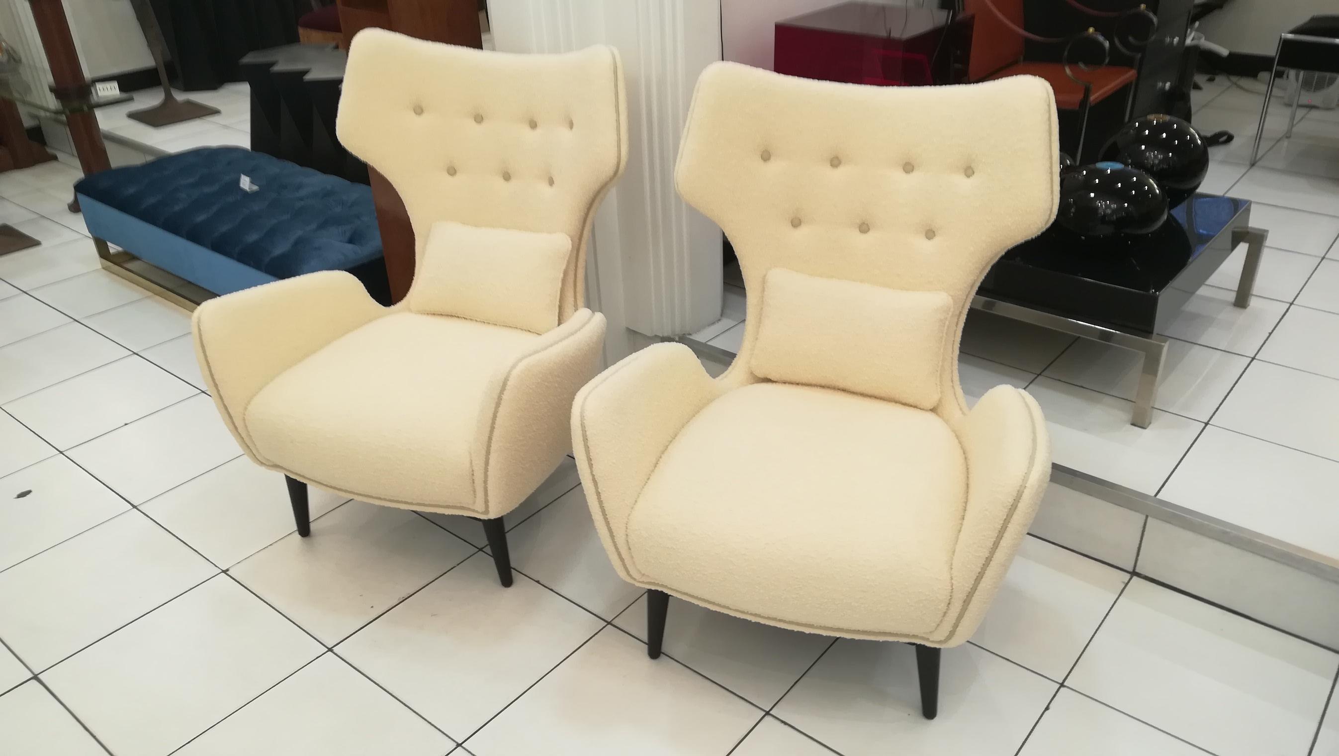 Pair of French Armchairs in Bouclette Fabric 2
