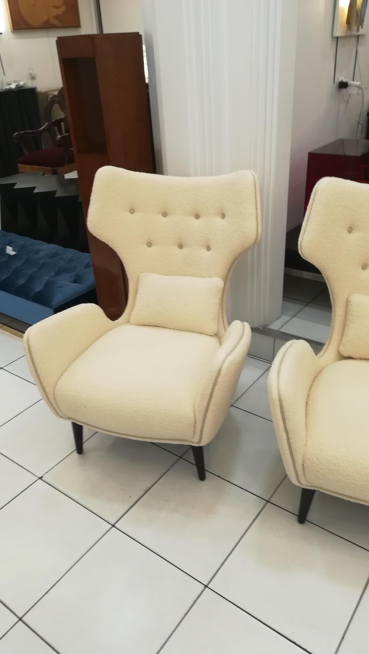 Pair of French Armchairs in Bouclette Fabric 5