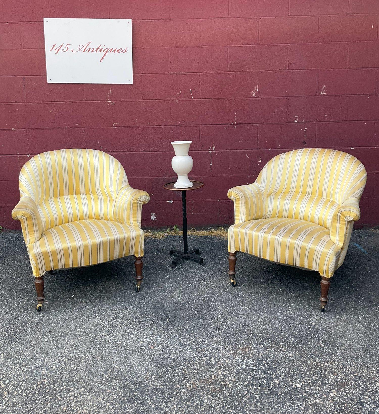 Pair of French Armchairs in Gold Striped Silk 4