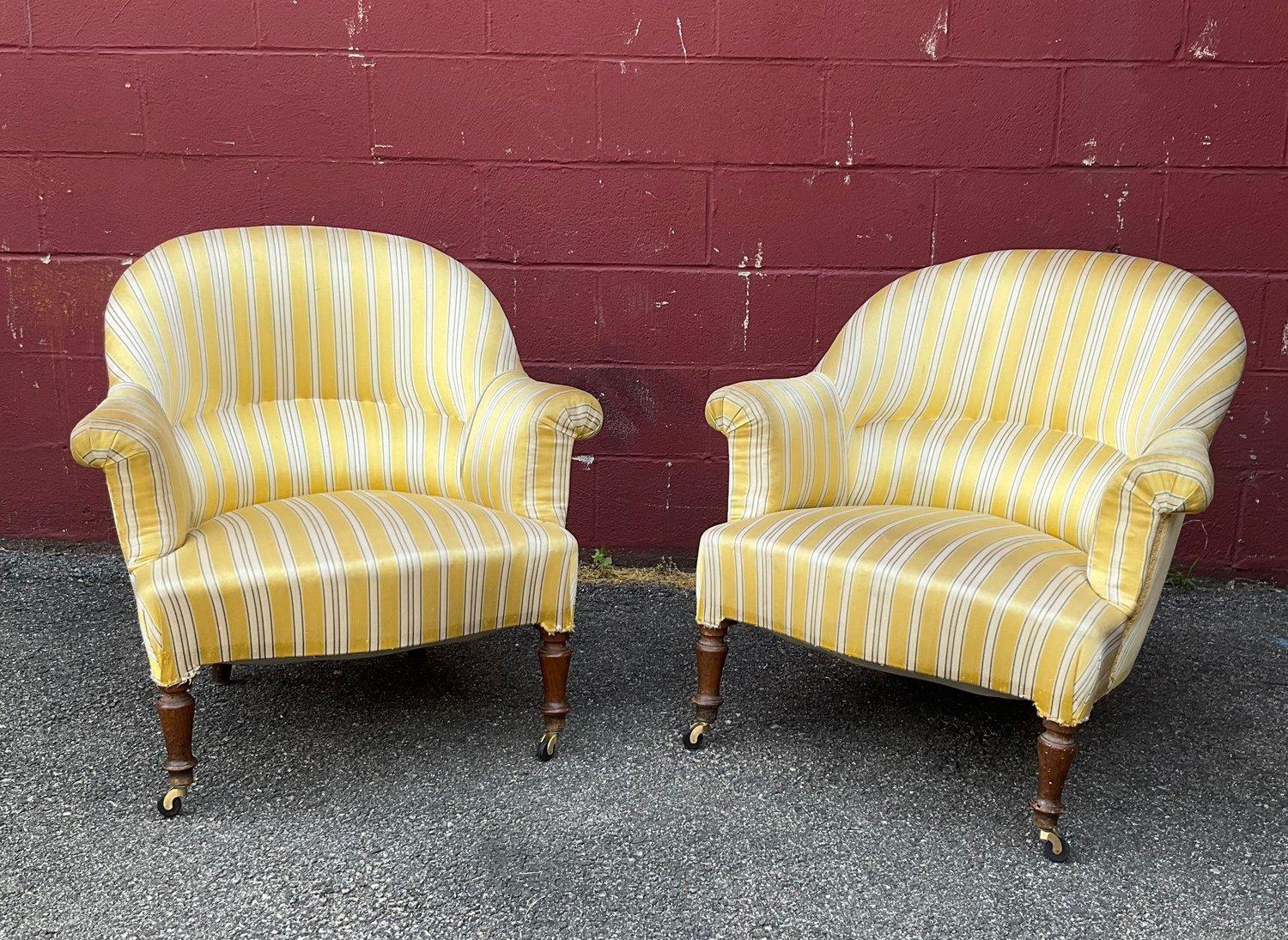 A very comfortable pair of French Napoleon III armchairs from the late 19th century. These chairs bring dimension and style to all settings - traditional or modern. Not only are the chairs elegant and stylish, they are very comfortable as well. You