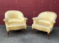 Pair of French Armchairs in Gold Striped Silk