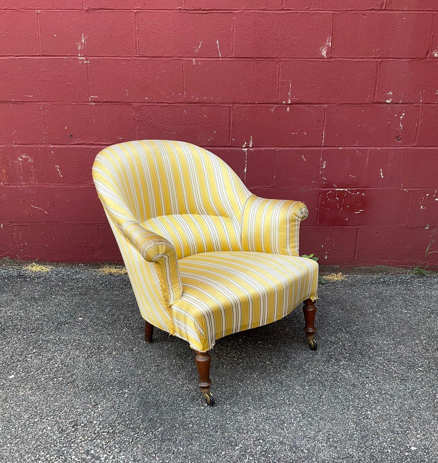 19th Century Pair of French Armchairs in Gold Striped Silk