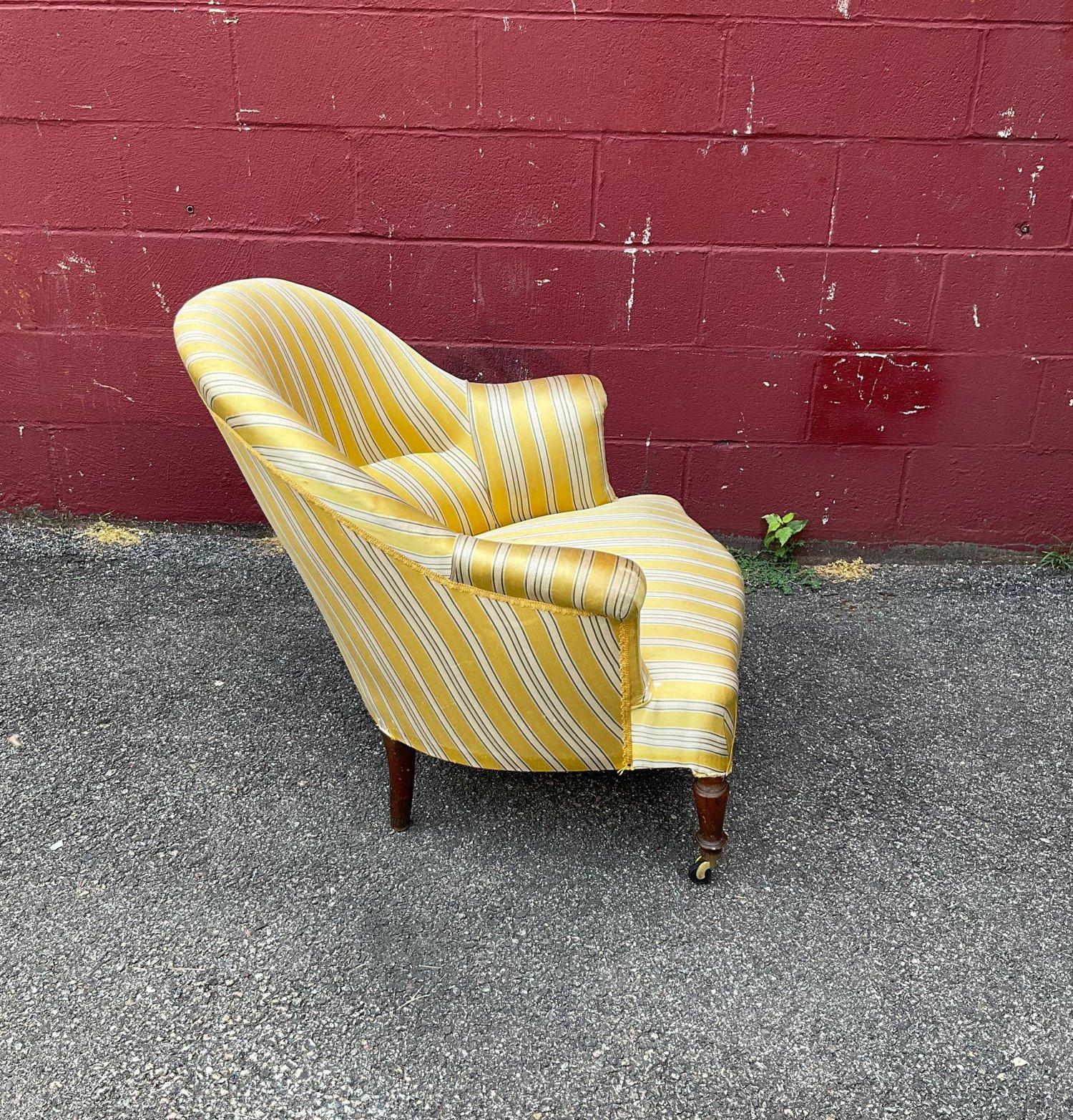 Upholstery Pair of French Armchairs in Gold Striped Silk