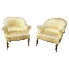Pair of French Armchairs in Gold Striped Silk