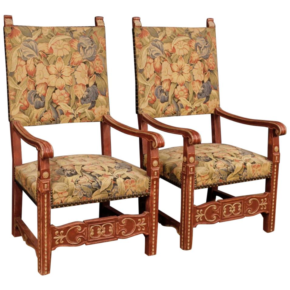 Pair of French Armchairs in Painted Wood, 20th Century For Sale