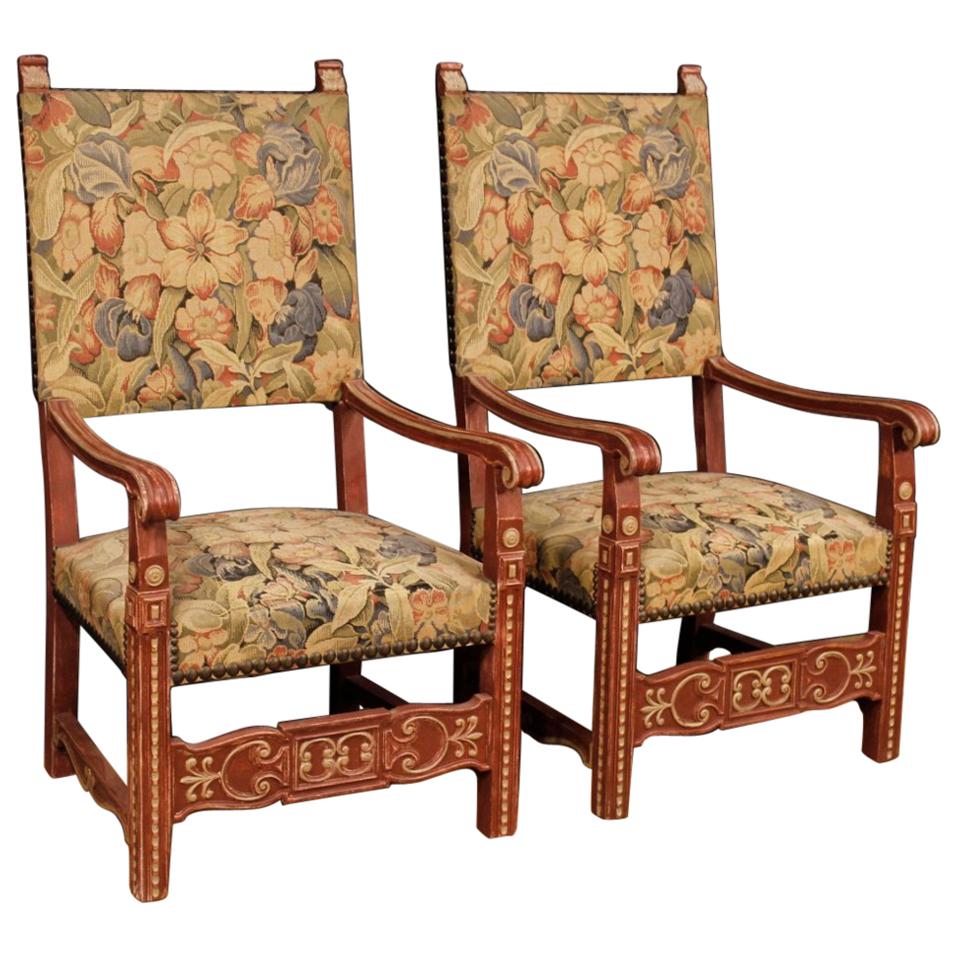 Pair of French Armchairs in Painted Wood with Floral Fabric from 20th Century