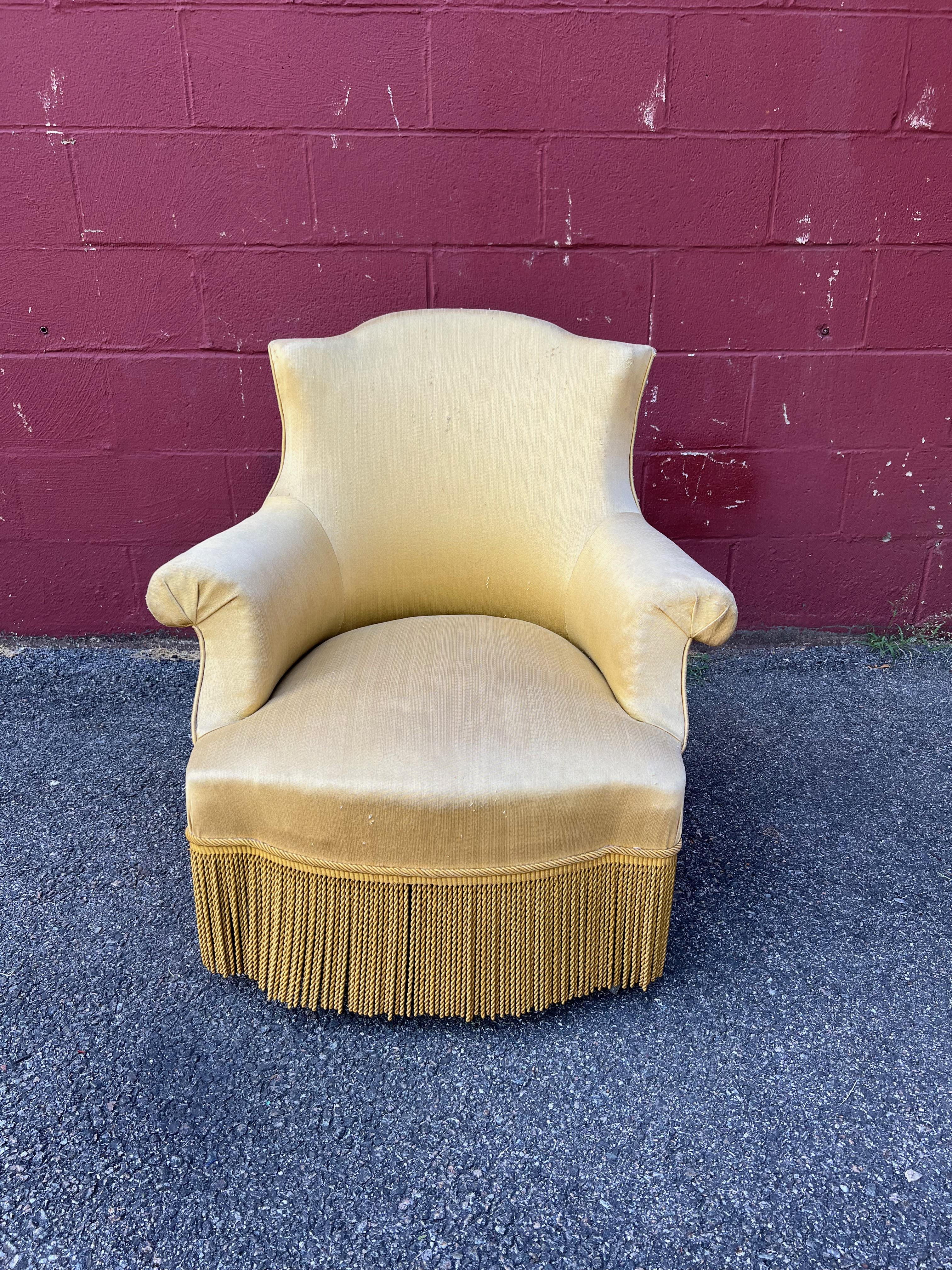 Pair of French Armchairs in Pale Gold Fabric For Sale 2