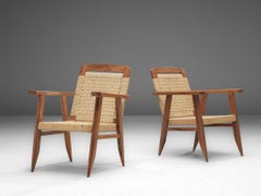 Pair of French Armchairs in Teak and Sisal Rope