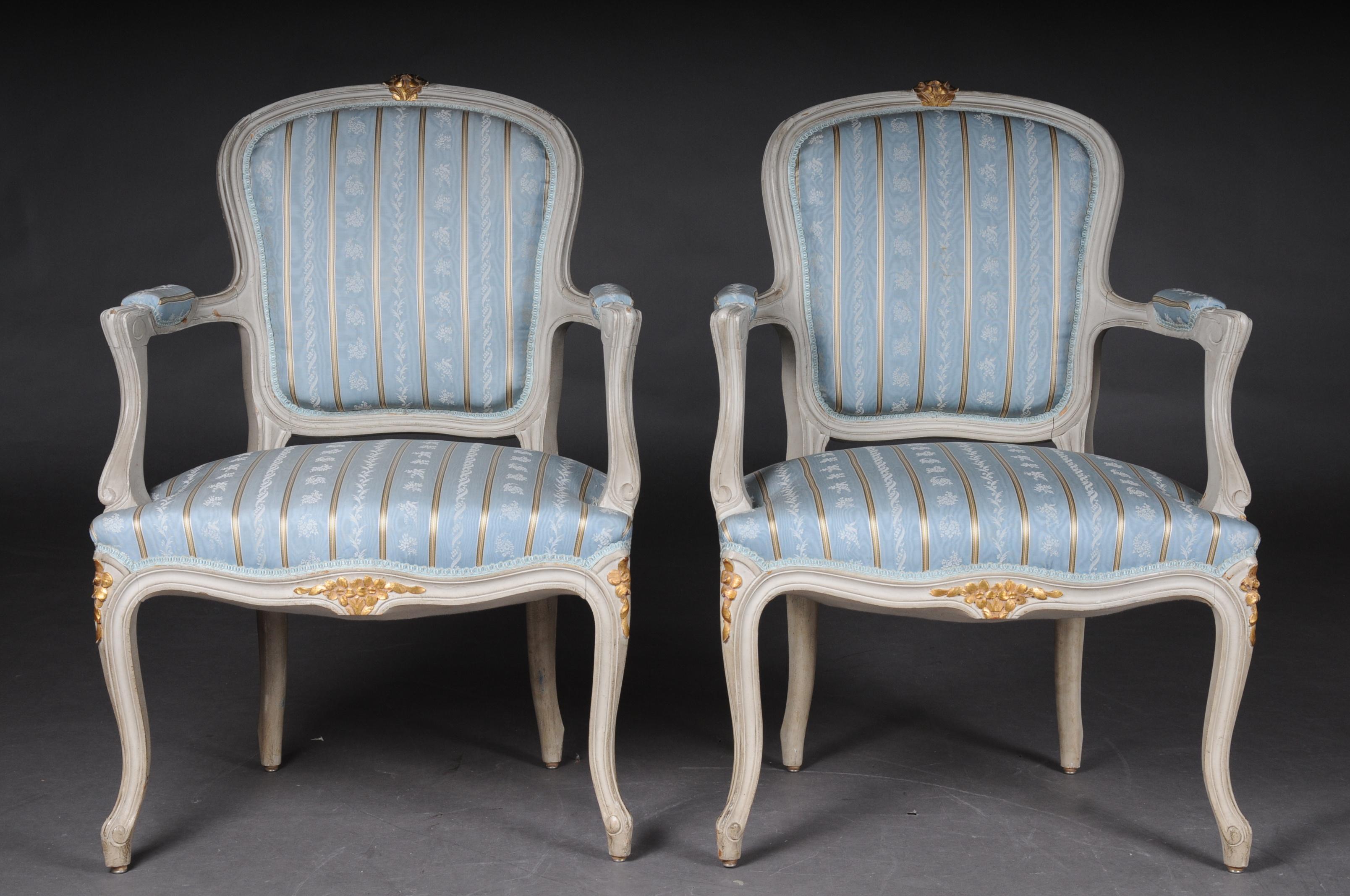 Pair of French Armchairs Louis XV Chairs, 20th Century For Sale 8