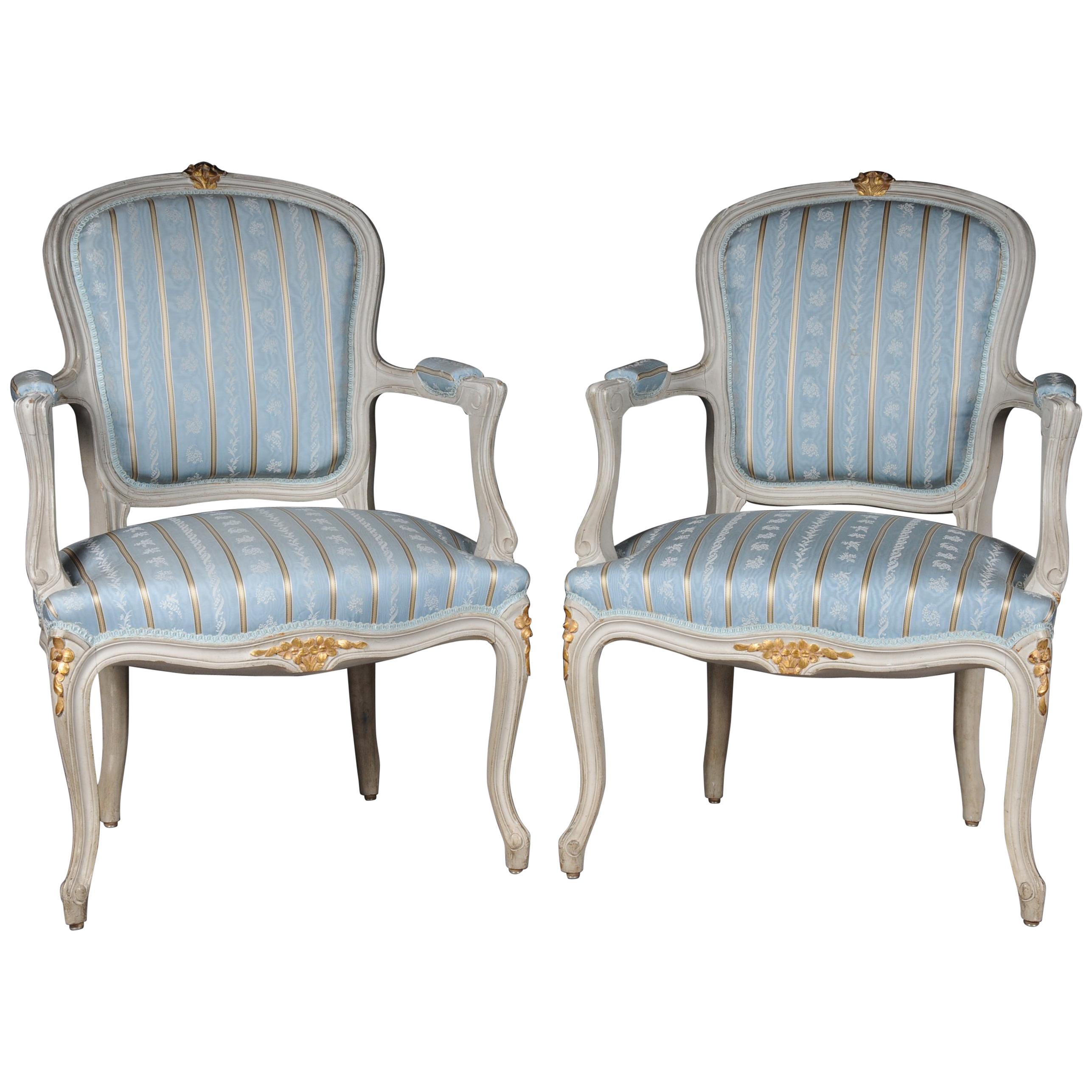 Pair of French Armchairs Louis XV Chairs, 20th Century For Sale