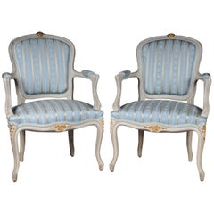 Pair of French Armchairs Louis XV Chairs, 20th Century