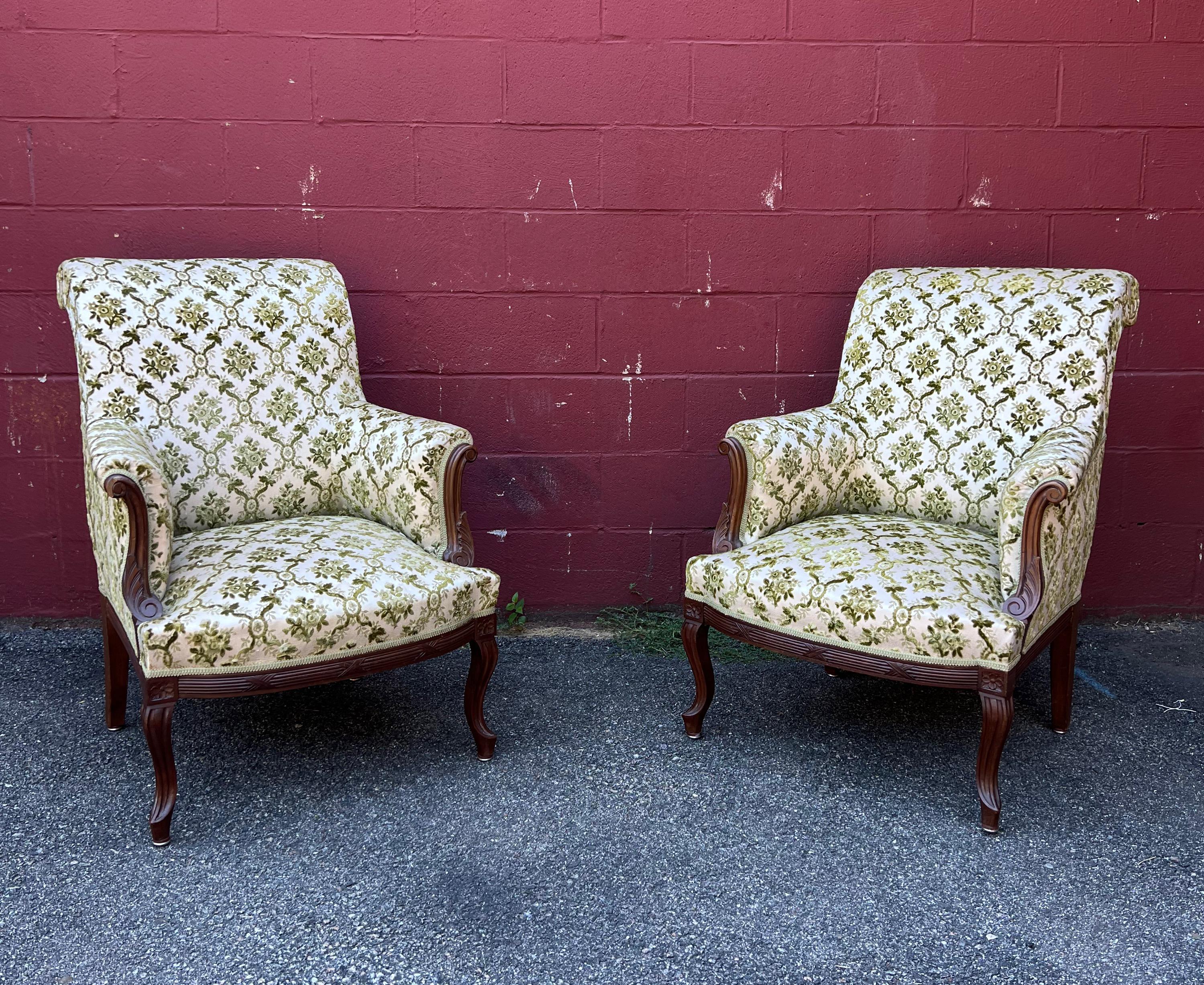 Napoleon III Pair of French Armchairs with Matching Ottoman