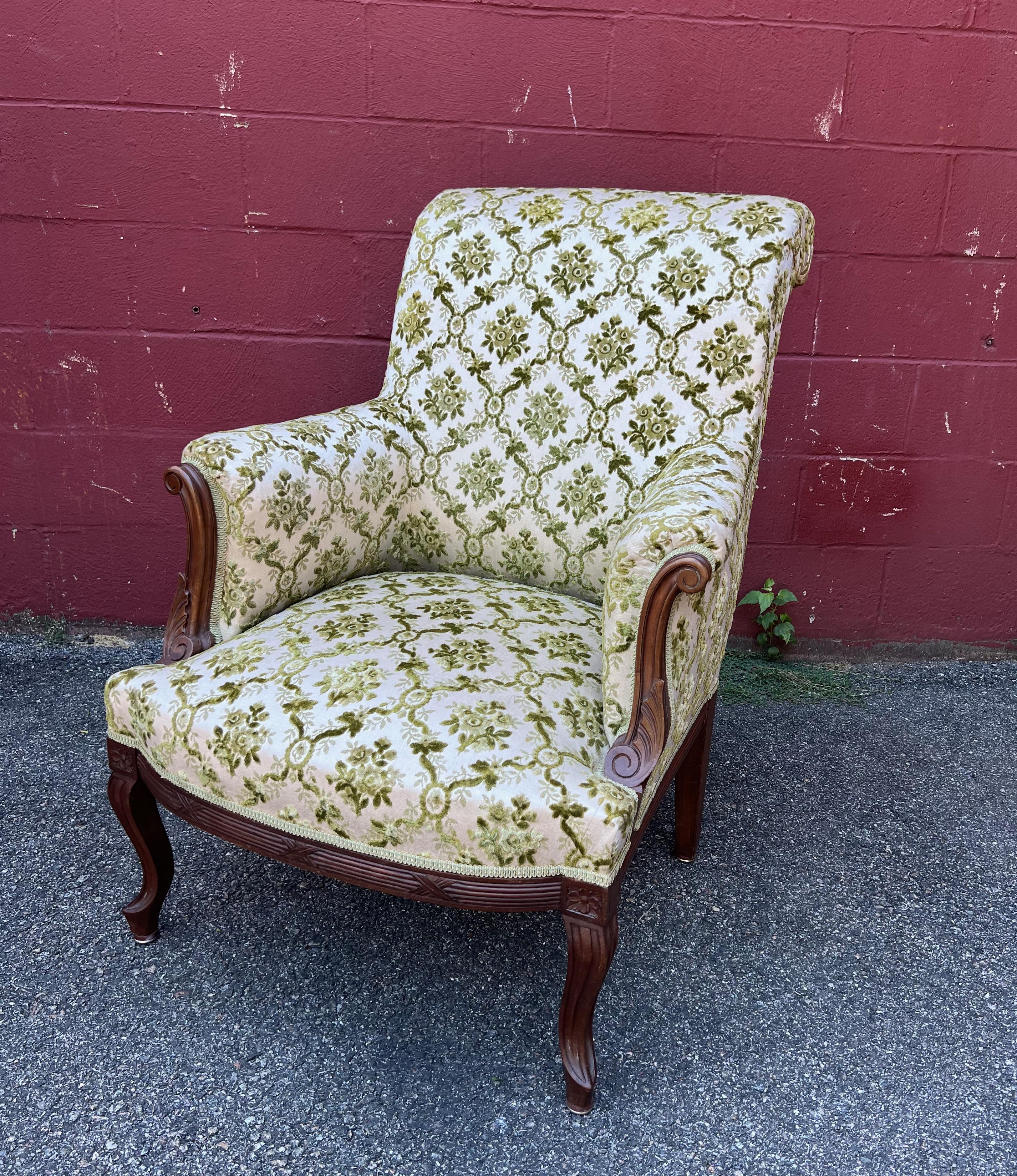 Fabric Pair of French Armchairs with Matching Ottoman