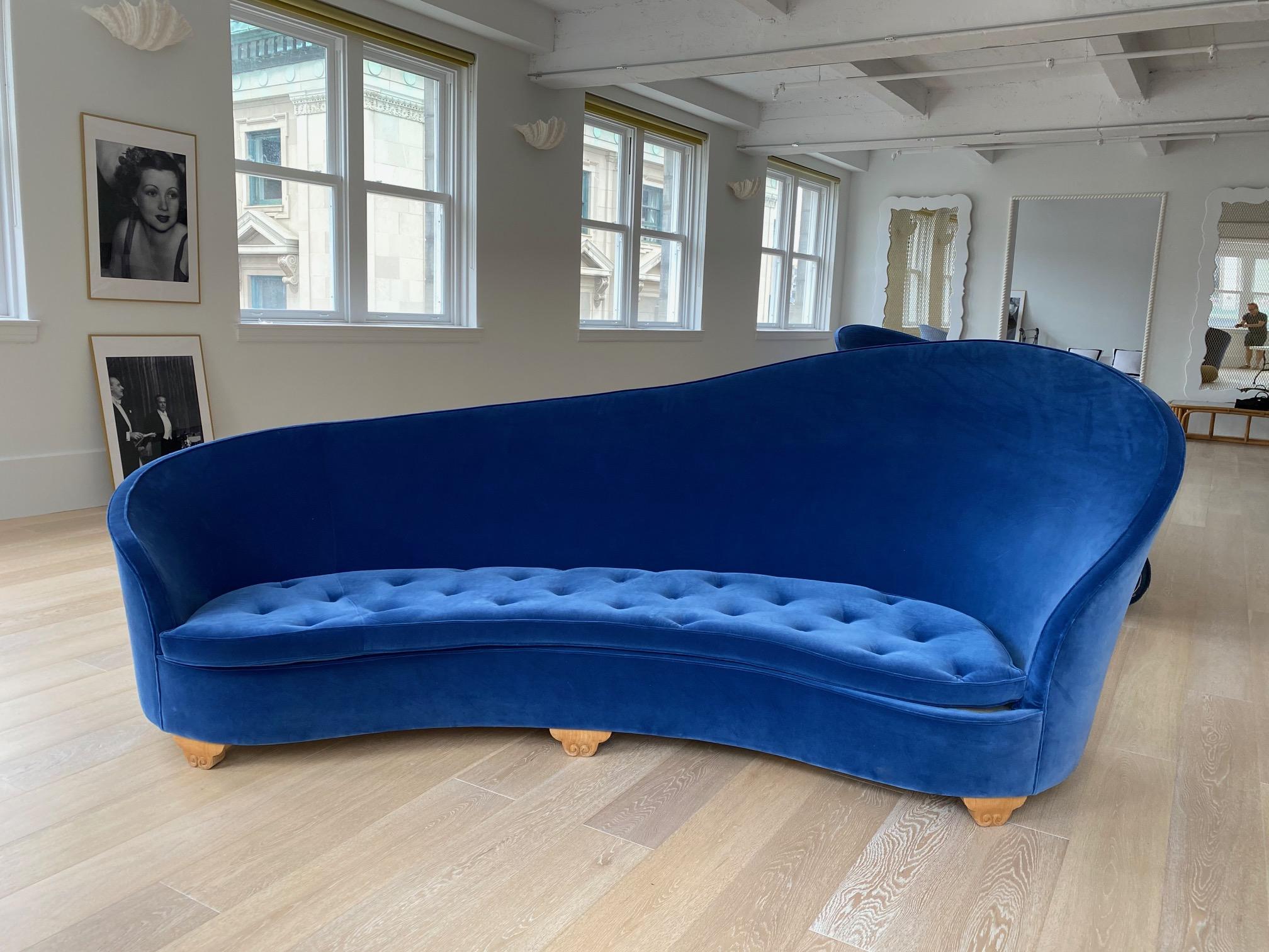 Pair of French Art Deco 1930s Blue Velvet Sofa's For Sale 2