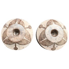 Pair of French Art Deco A La Grecque Design Soapstone Candlesticks, Dated 1933