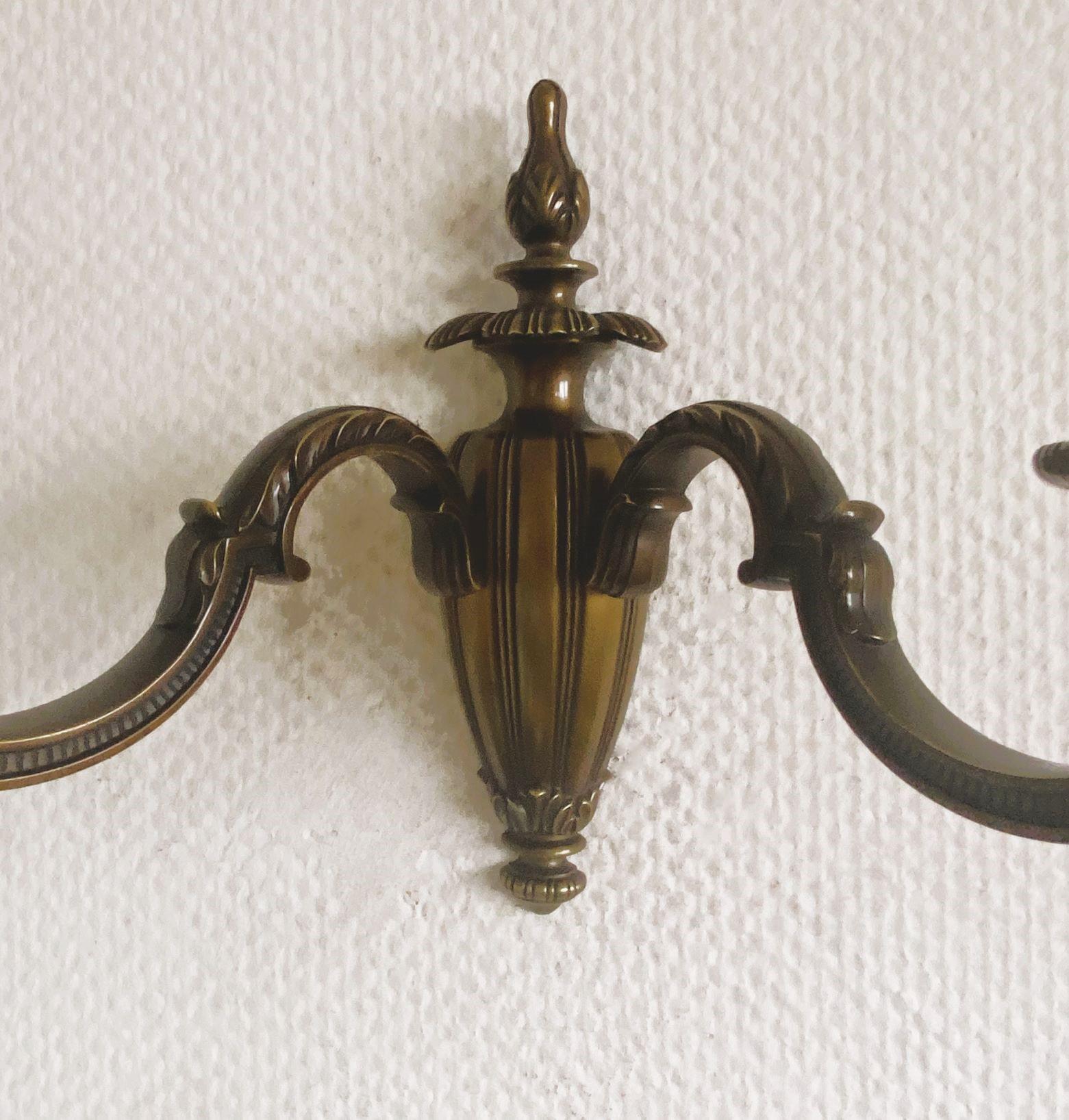 Pair of French Art Deco Alabaster Bronze Two-light Wall Sconces, France, 1930s For Sale 9