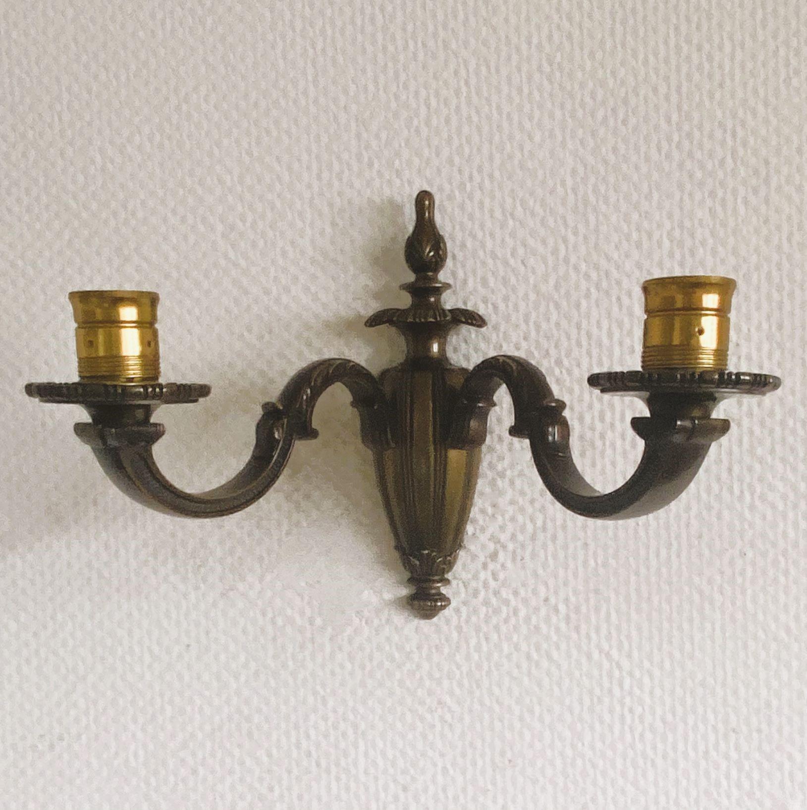 Pair of French Art Deco Alabaster Bronze Two-light Wall Sconces, France, 1930s For Sale 10
