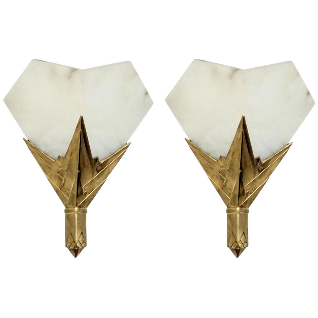 Pair of French Art Deco Alabaster Sconces