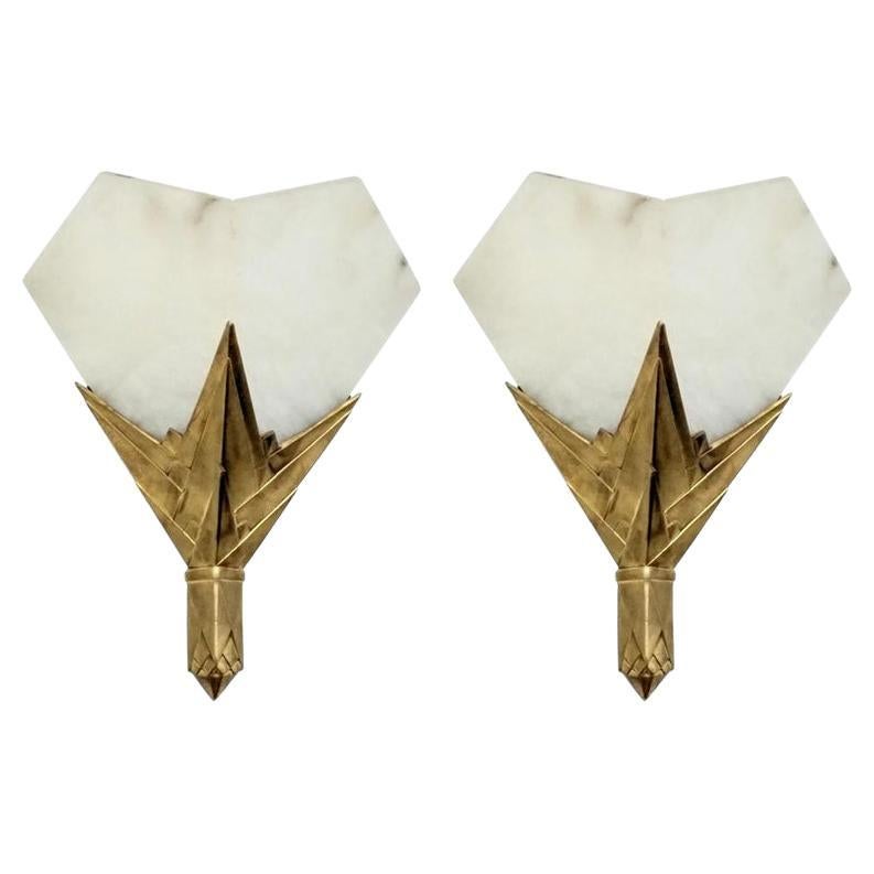 Pair of French Art Deco Alabaster Sconces For Sale