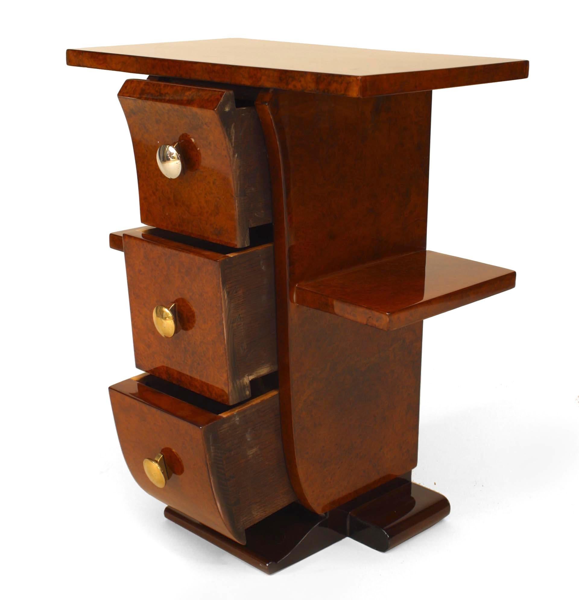 Pair of French Art Deco Amboyna Wooden End Tables In Good Condition For Sale In New York, NY