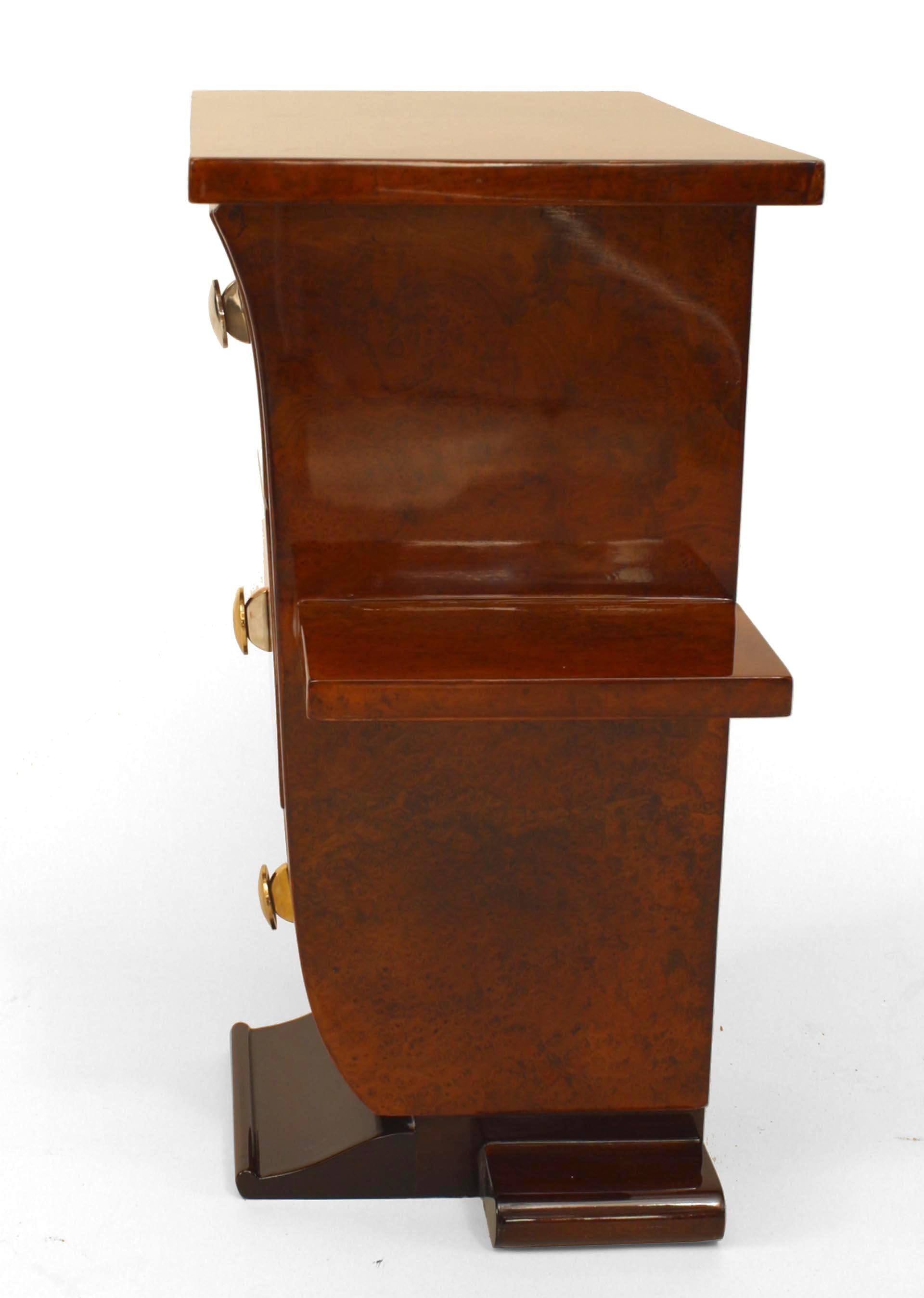Mid-20th Century Pair of French Art Deco Amboyna Wooden End Tables For Sale