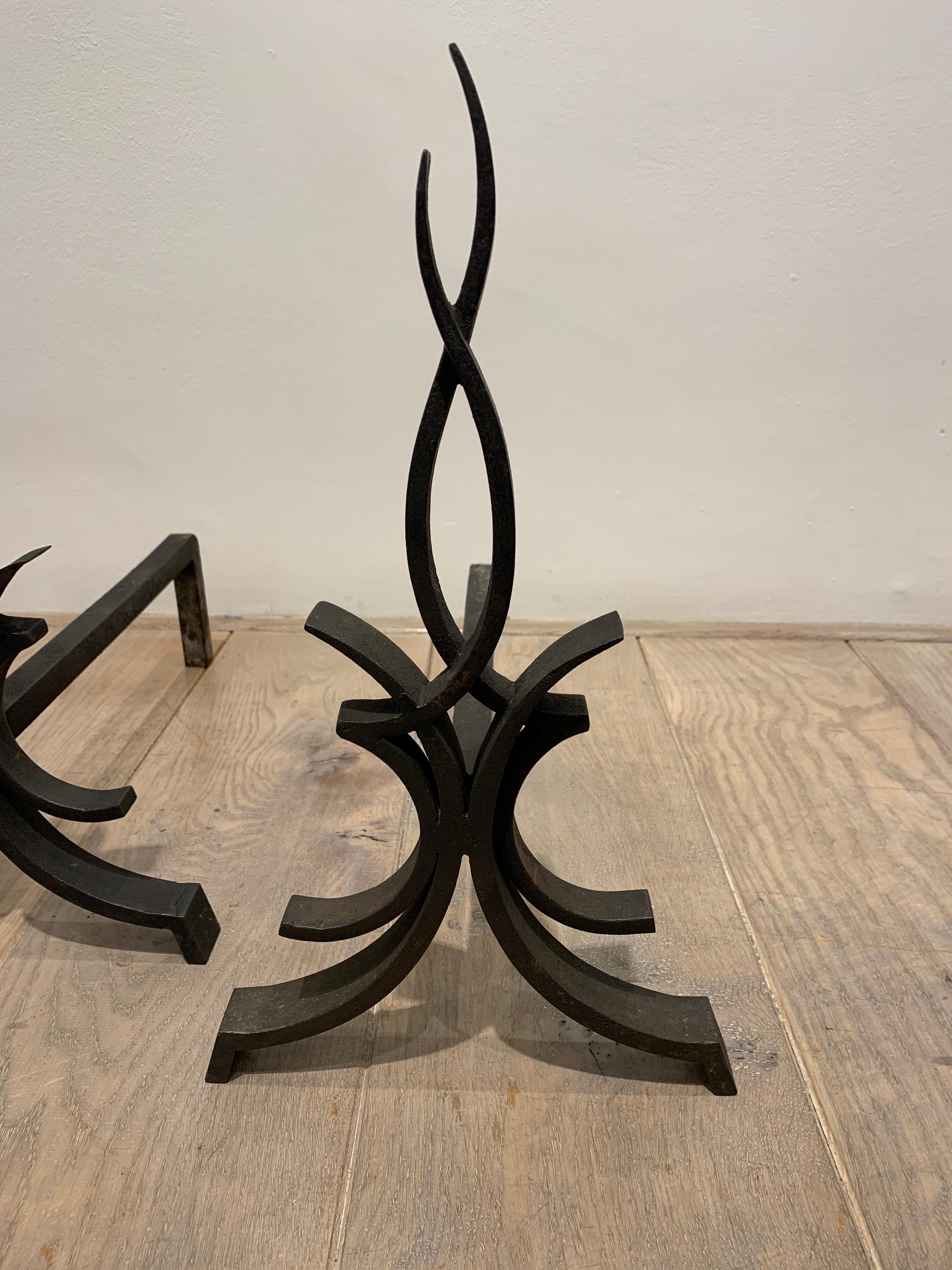 Mid-20th Century Pair of French Art Deco Andirons