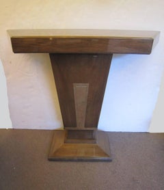 French Art Deco Angular Walnut Console with Nickeled Bronze Trim