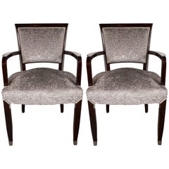 Pair of French Art Deco Armchairs in Mahogany by Jules Leleu