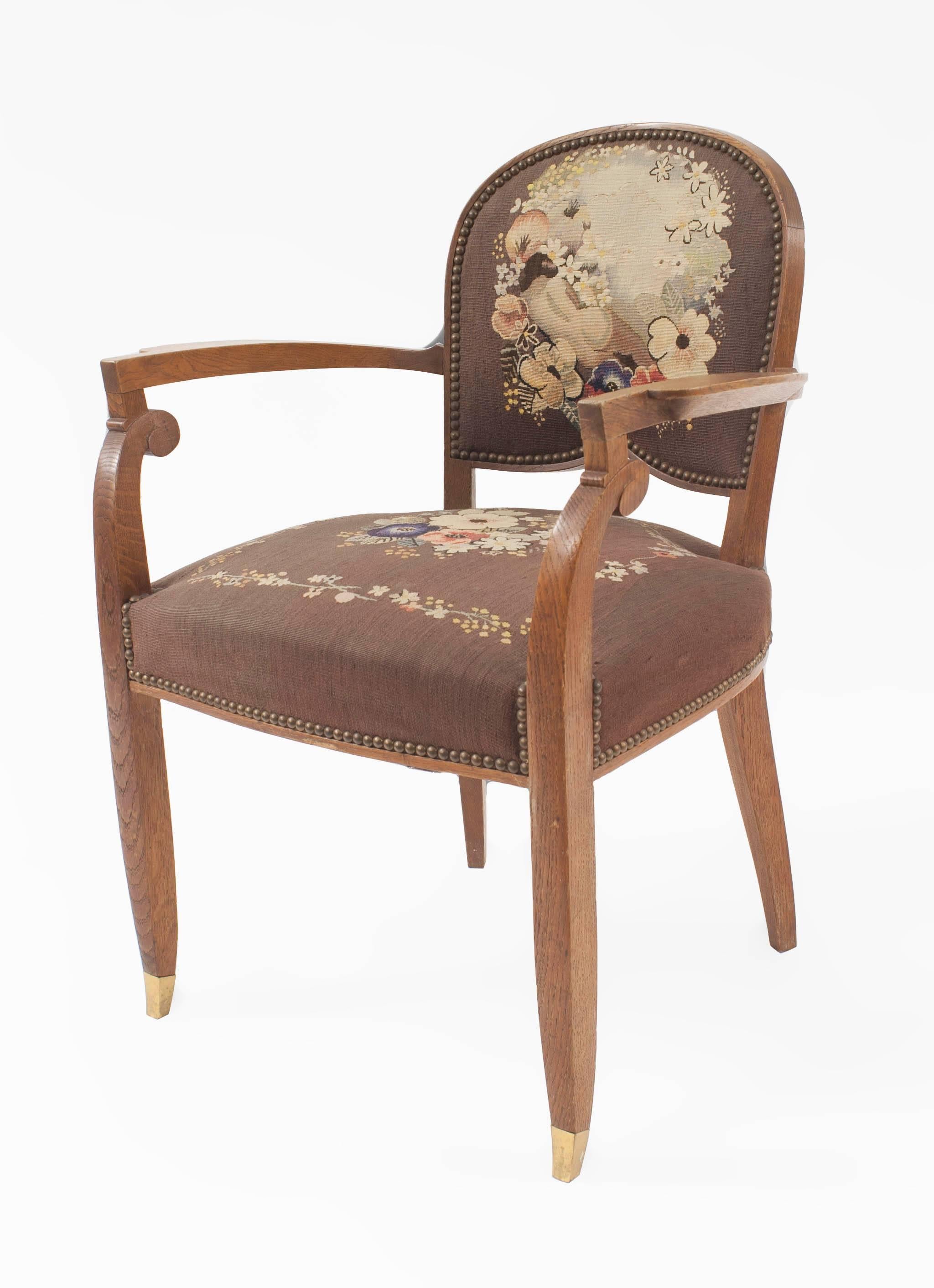 Pair of French Art Deco Tapestry Armchairs In Good Condition For Sale In New York, NY