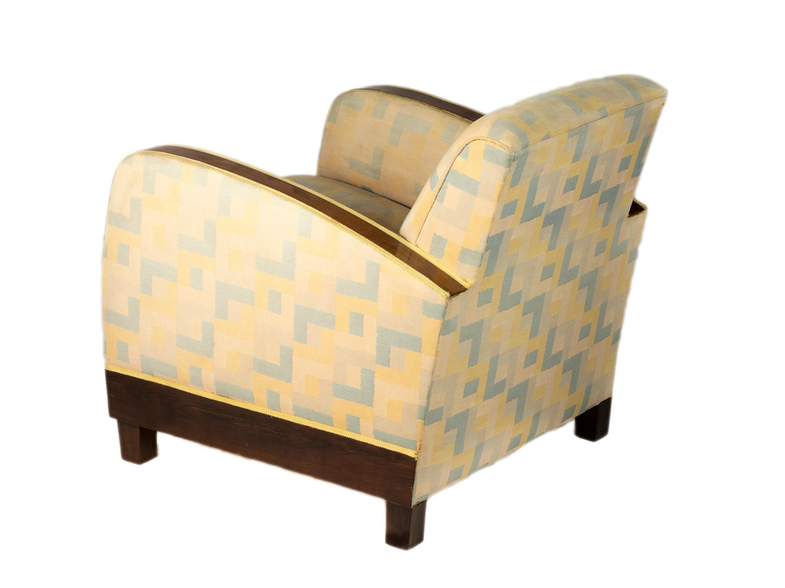 Fabric Pair Of French Art Deco Armchairs, 20th Century For Sale