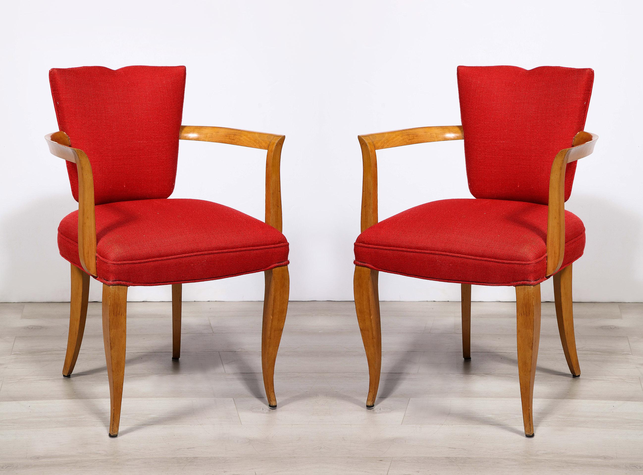 The Sycamore Arm Chairs having an upholstered back and seat, with out swept arms on cabriole legs.