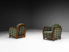 Par de sillones Art Déco franceses con tapizado geométrico verde