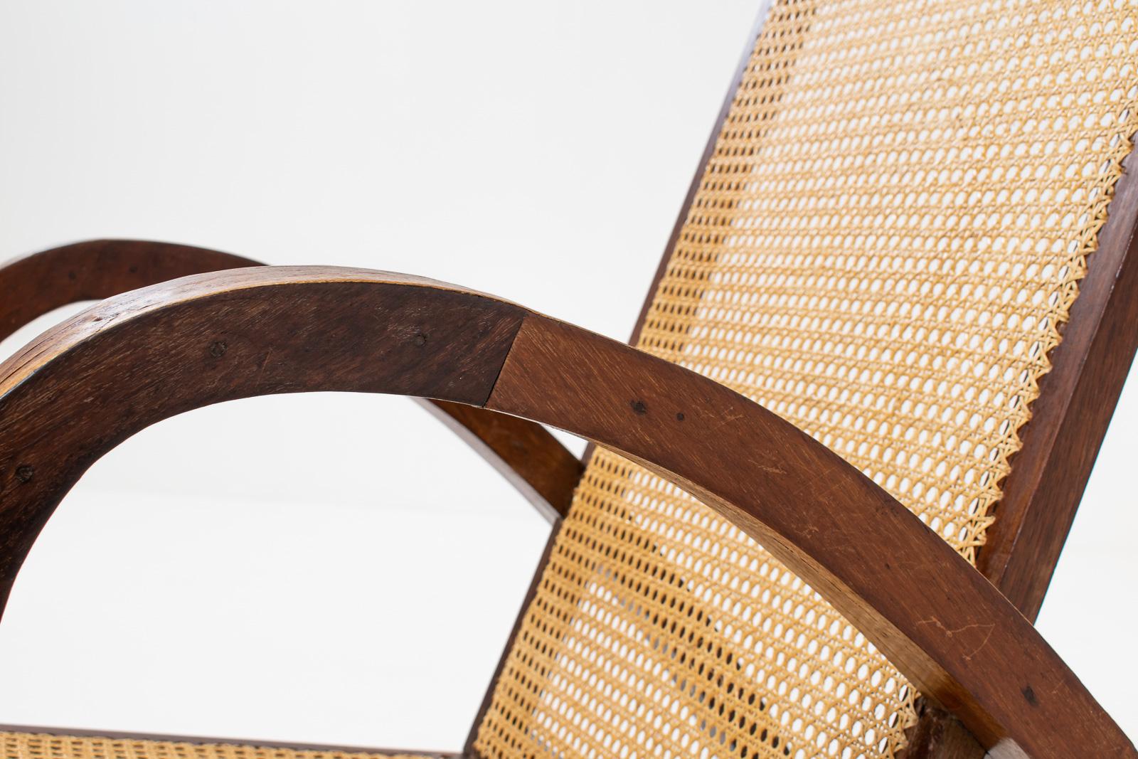Pair of French Art Deco Armchairs in Wood and Cane, 1950s 5