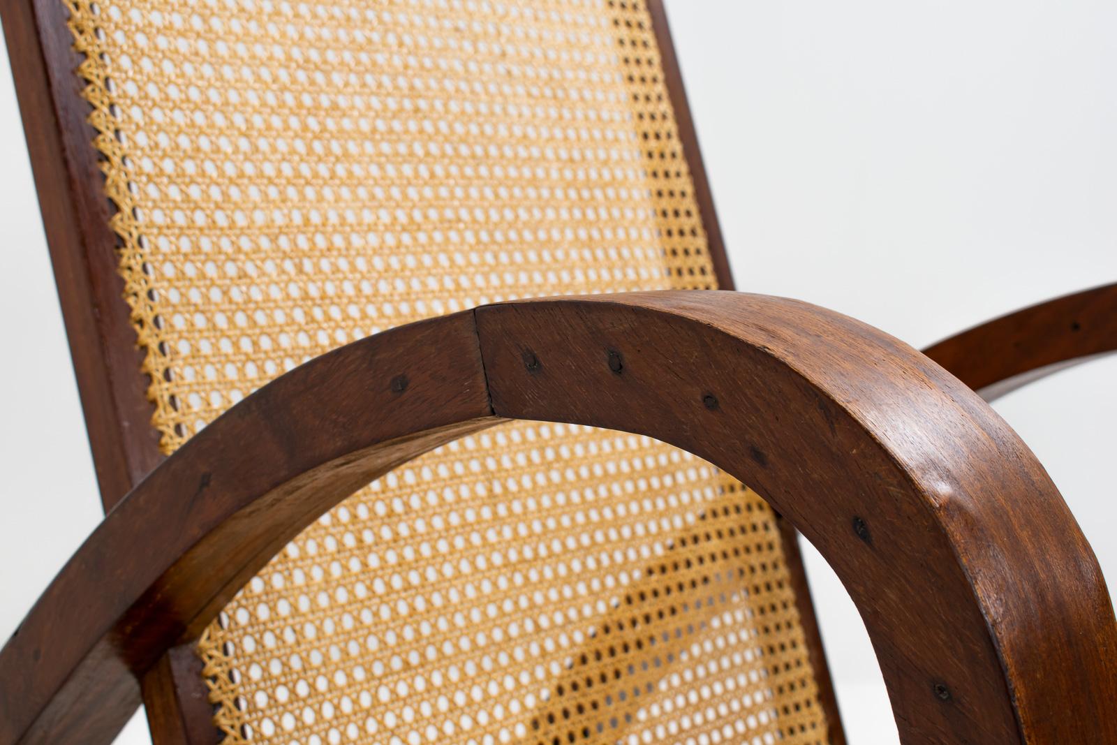 Pair of French Art Deco Armchairs in Wood and Cane, 1950s 10