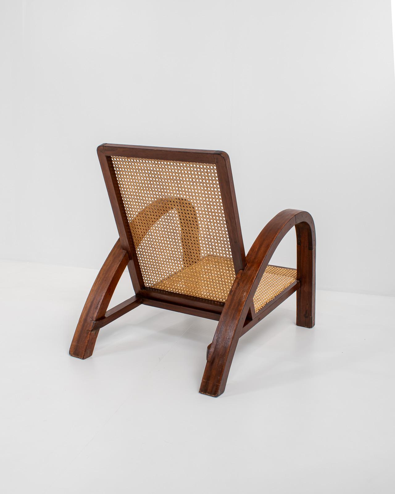 Pair of French Art Deco Armchairs in Wood and Cane, 1950s In Good Condition In Aartselaar, BE