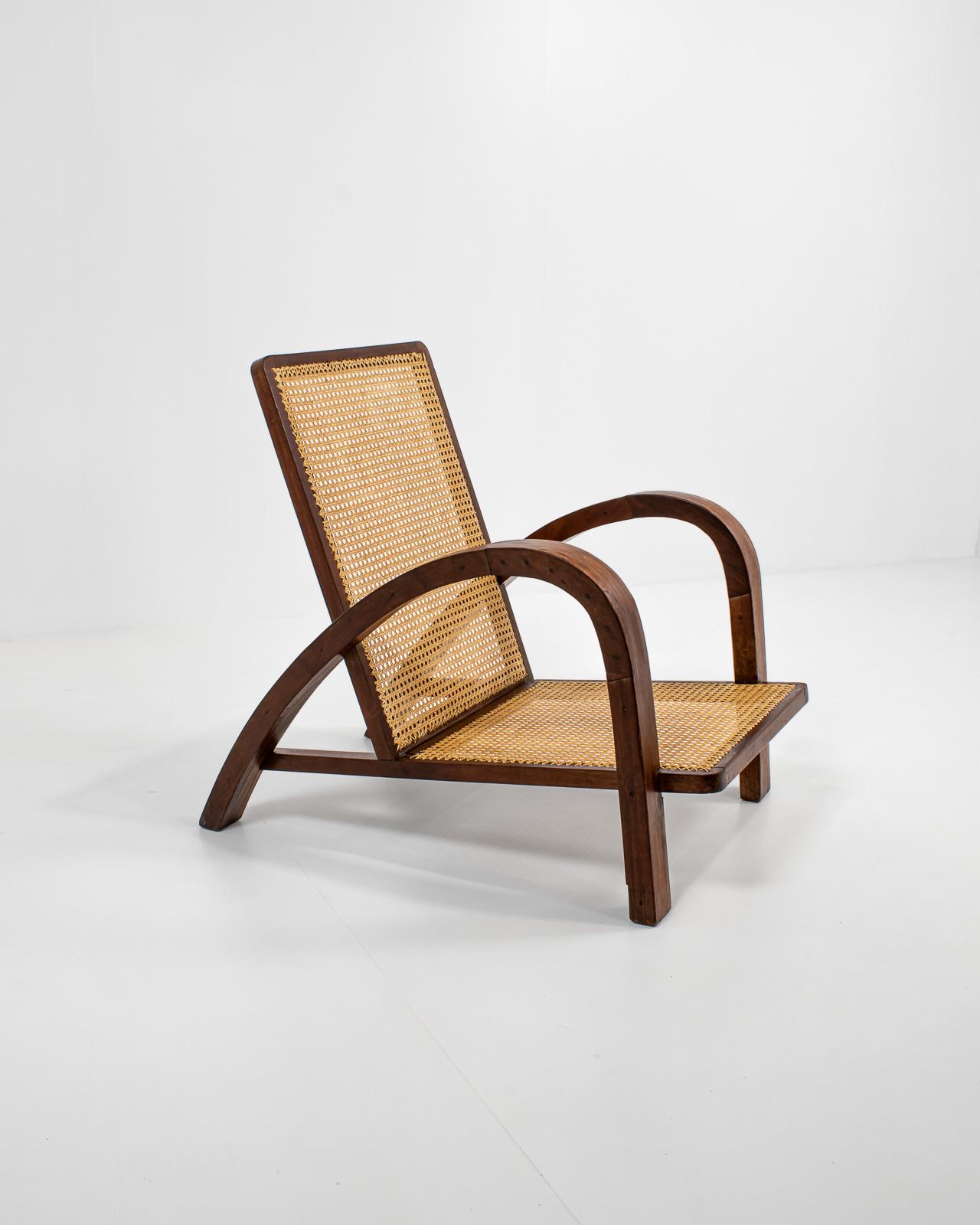 Pair of French Art Deco Armchairs in Wood and Cane, 1950s 1