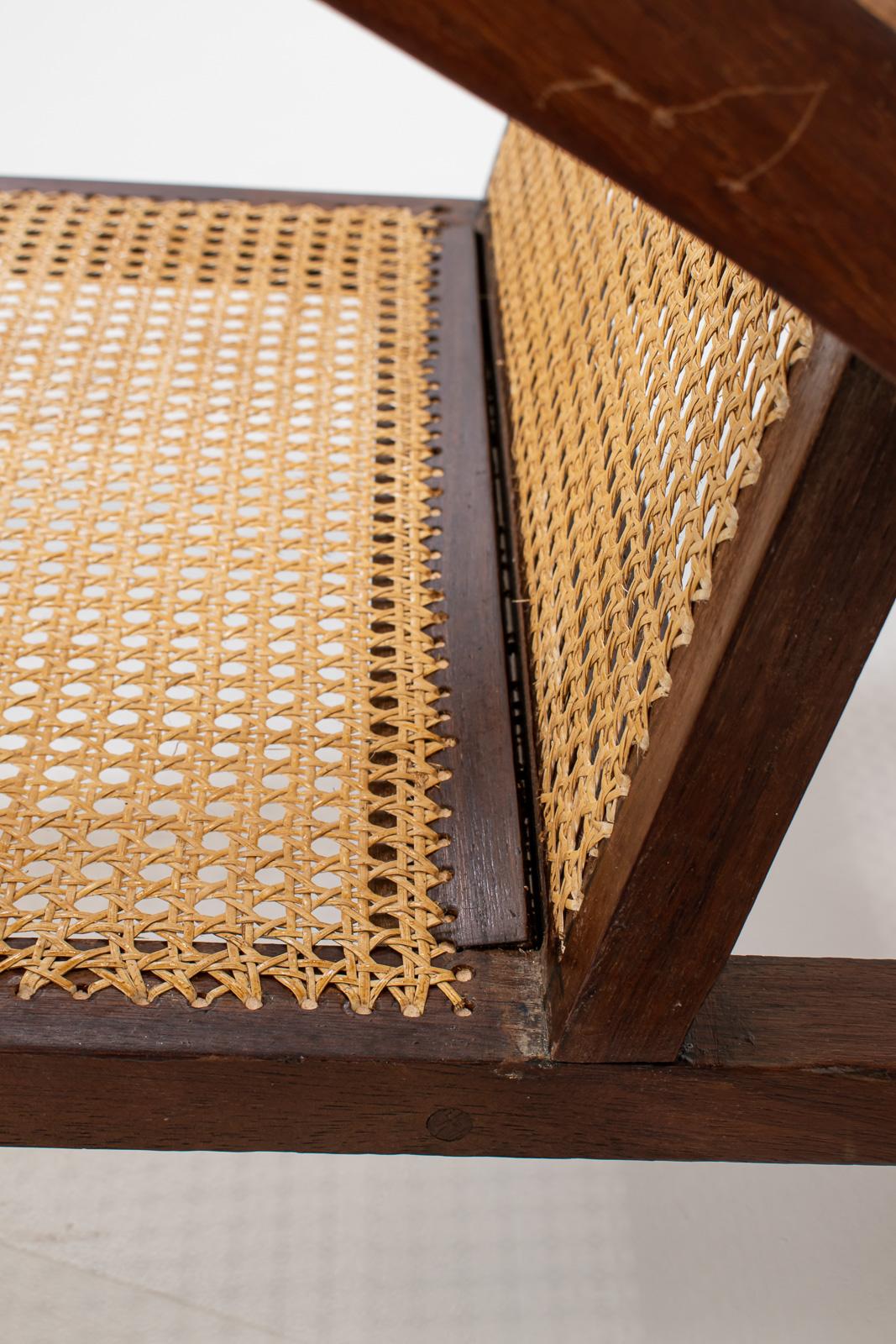 Pair of French Art Deco Armchairs in Wood and Cane, 1950s 3