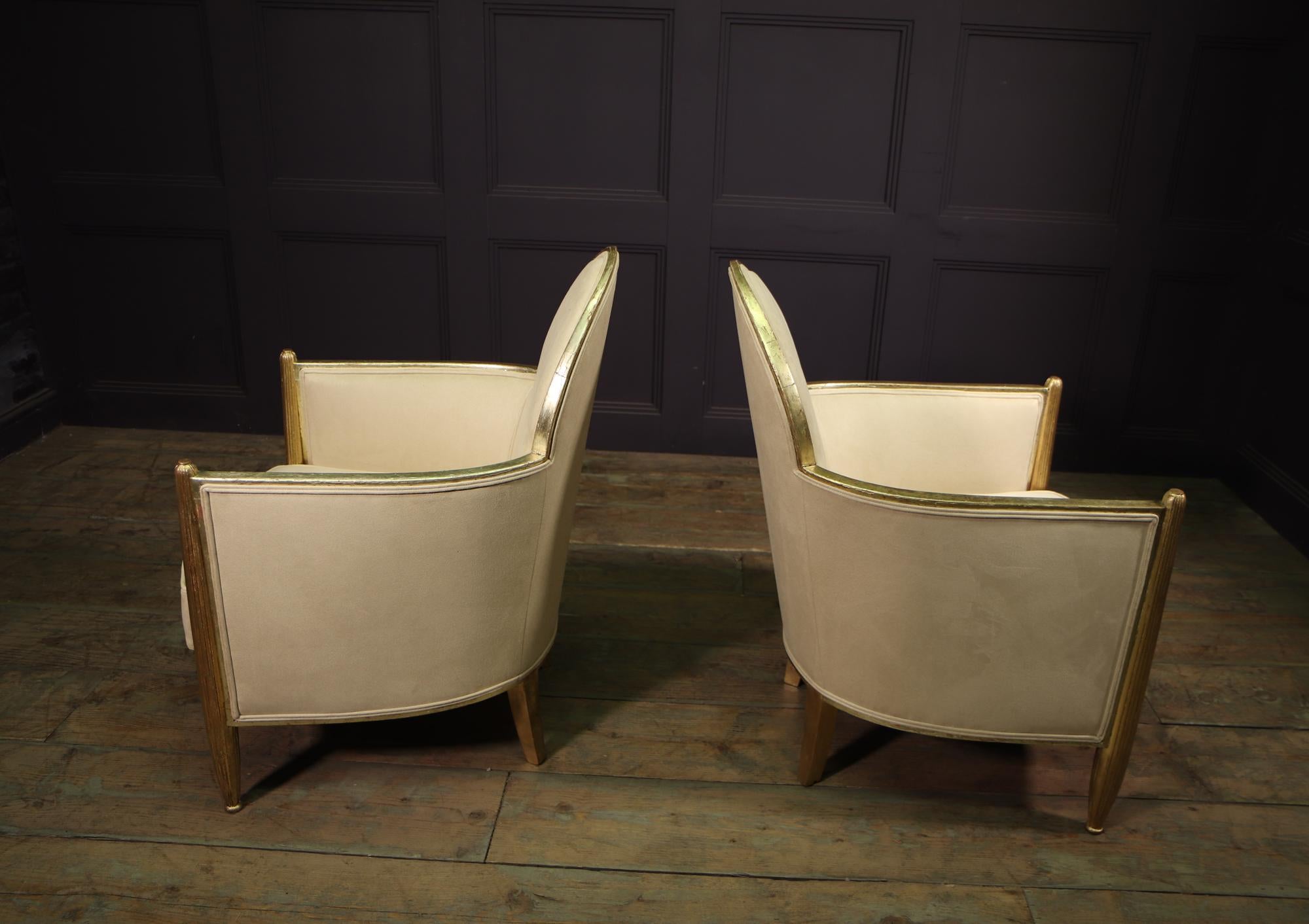 Pair of French Art Deco Armchairs in Parcel Gilt Wood 5