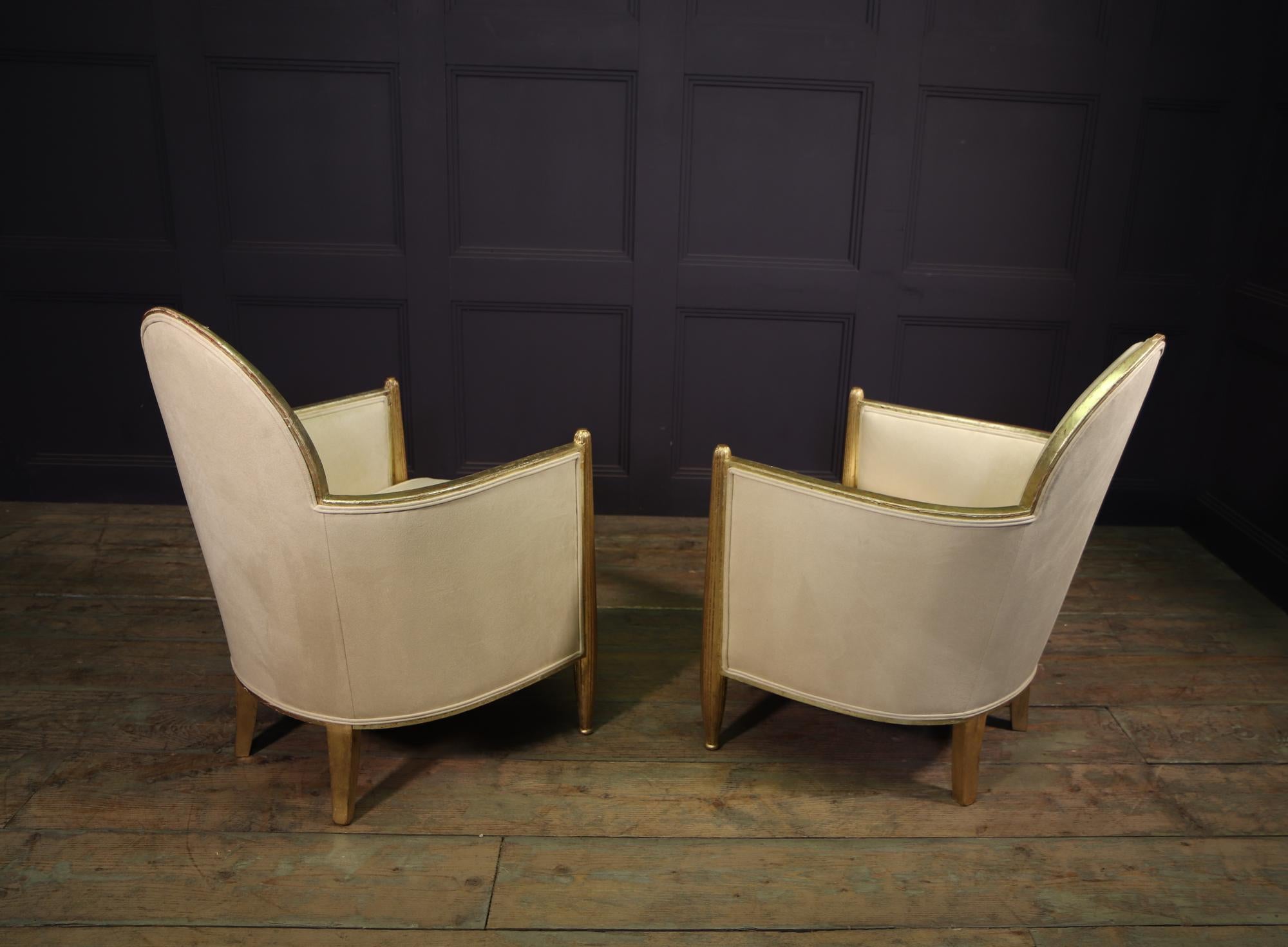 Pair of French Art Deco Armchairs in Parcel Gilt Wood 6