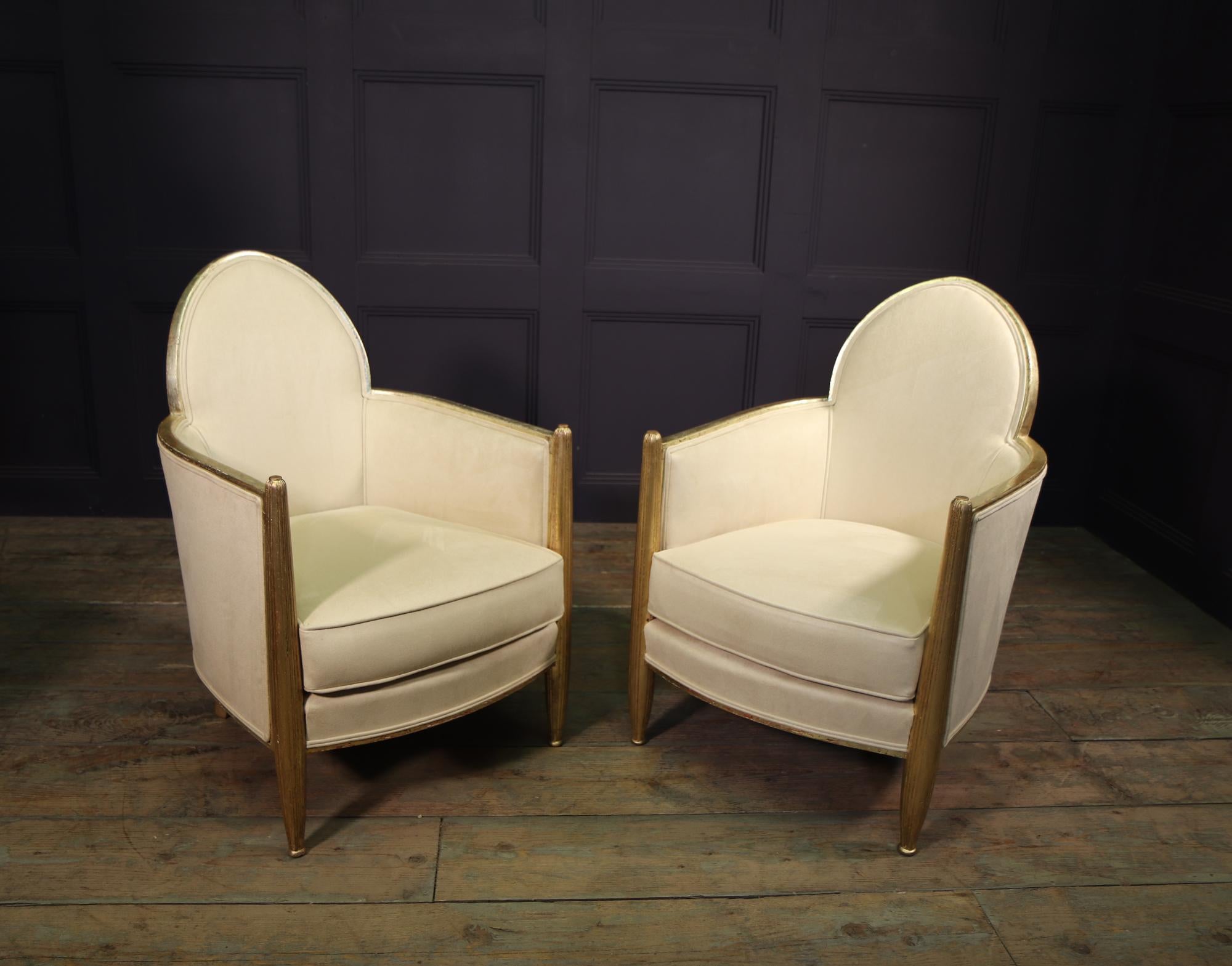 Pair of French Art Deco Armchairs in Parcel Gilt Wood 7