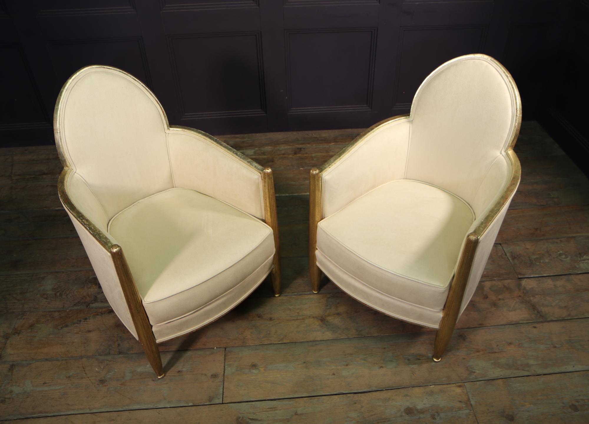 Pair of French Art Deco Armchairs in Parcel Gilt Wood 8