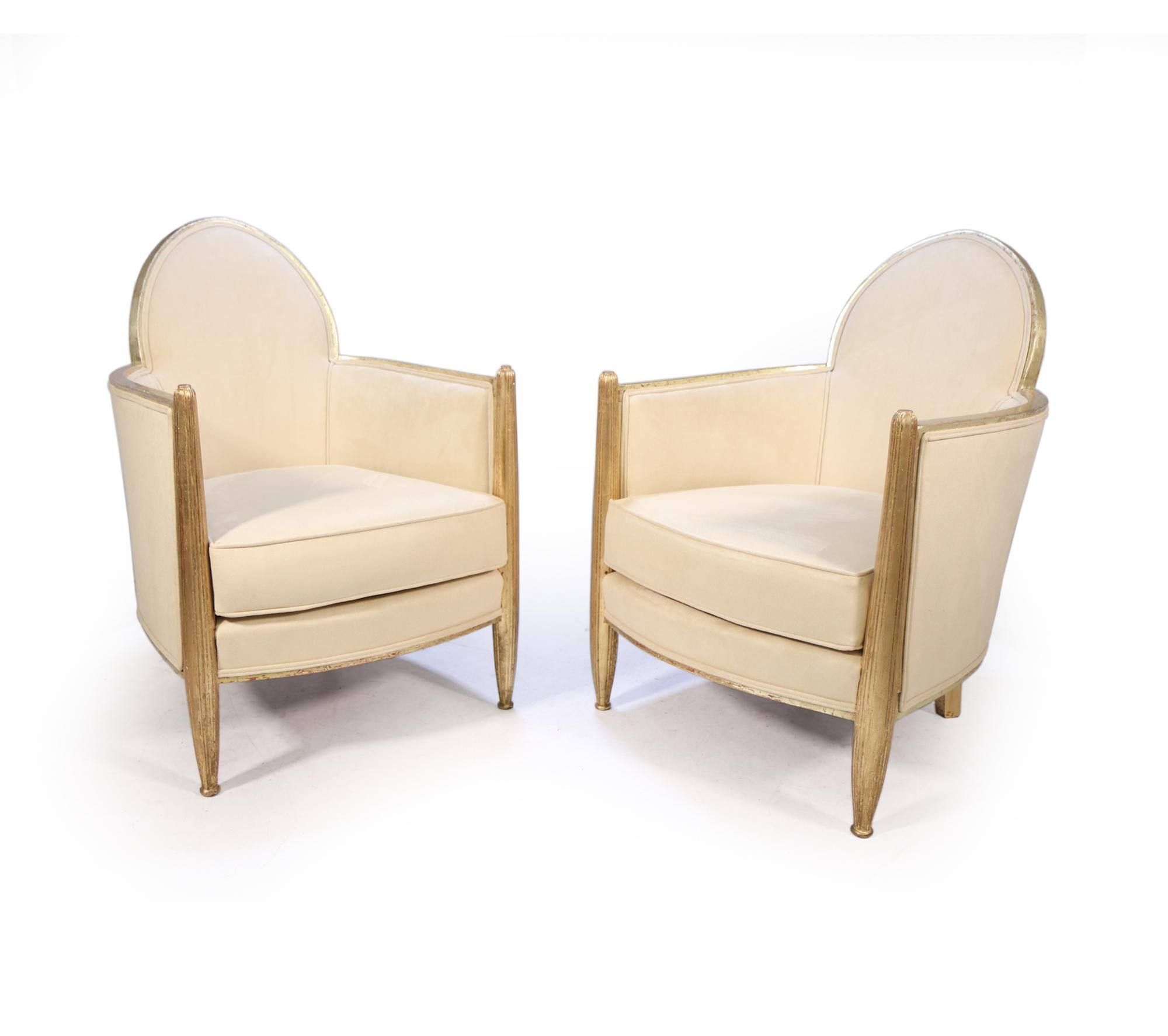 Pair of French Art Deco Armchairs in Parcel Gilt Wood 9